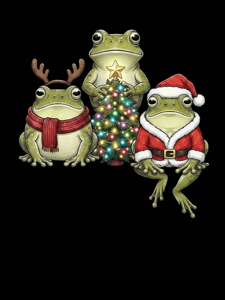 Three Festive Frogs with Christmas Tree Holiday Design by MiALopezArt