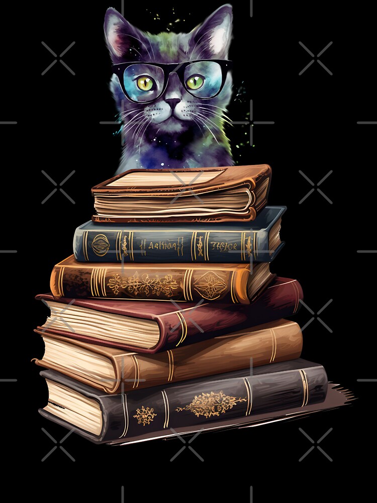 FUNNY CUTE INTELLECTUAL BOOK WORM BLACK CAT WITH GLASSES by FlutteringWings