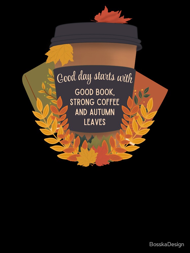 Coffee cup and books, bookish autumn stickers, autumn T-shirt by BosskaDesign