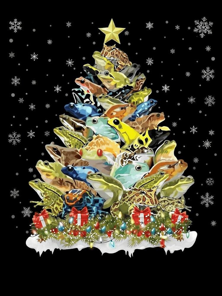 Colorful Frog Christmas Tree with Star and Presents by MiALopezArt