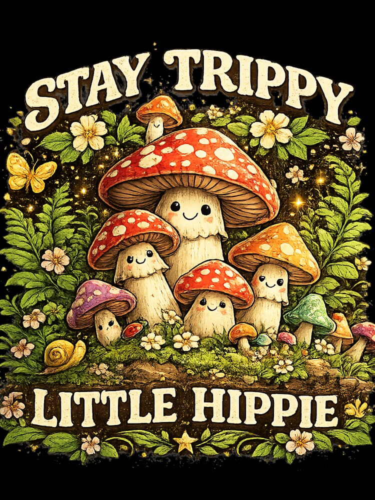 Stay Trippy Little Hippie Cute Mushroom Cottagecore Psychedelic Nature Tee by Wear Sculpt