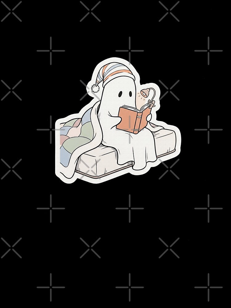 Cozy Reading Ghost Halloween Bedtime Illustration by Flying Doggo