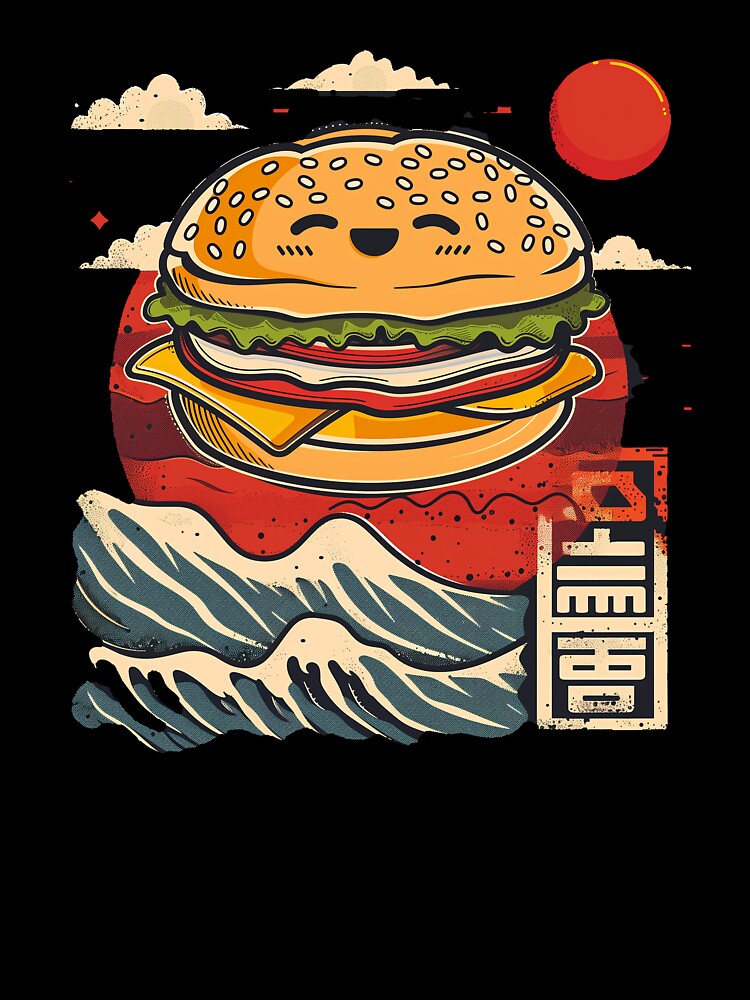 Kawaii Japanese style Burger Food Illustration by nomiraclehere