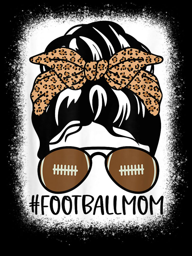 Bleached Football Mom Life With Leopard and Messy Bun Player T-Shirt by SimoDesigne07