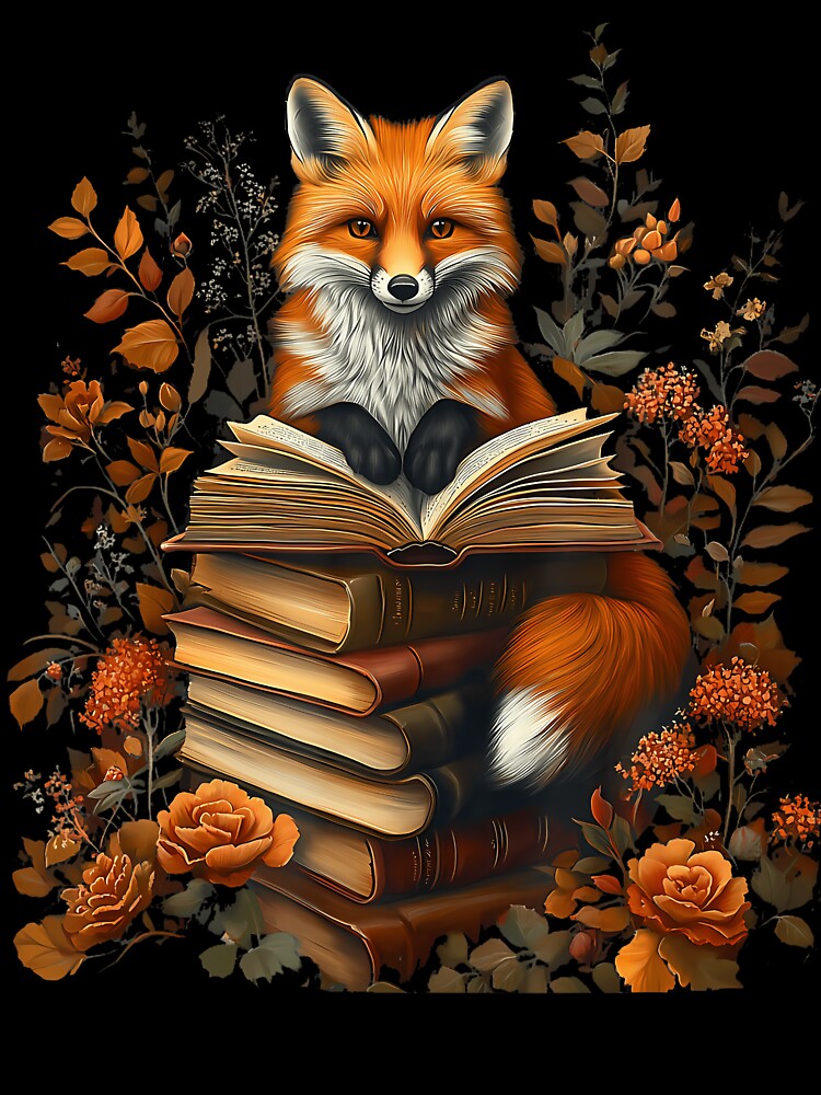 Cottagecore Aesthetic Floral Fox With Book Cute Goblincore by LeanneCarolina