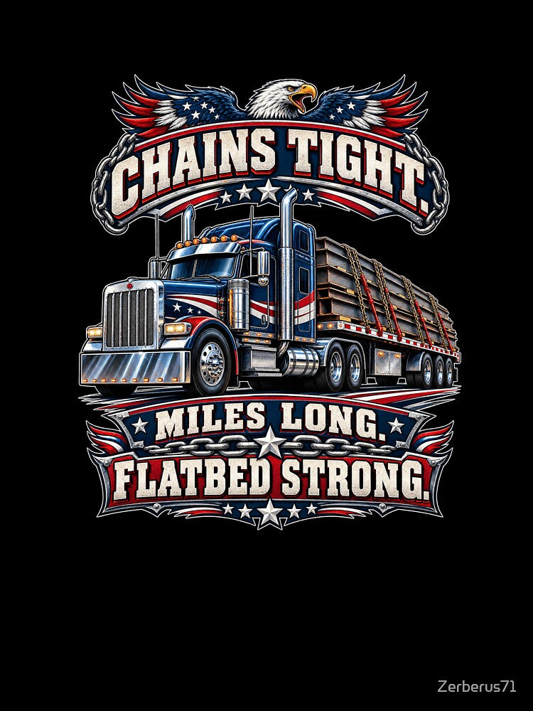 Chains Tight Miles Long Flatbed Strong – US Trucker Truck Driver by Zerberus71