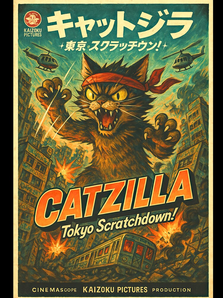 Catzilla: Urban Rampage Showa Edition – 70s Anime Style T-Shirt by soycig