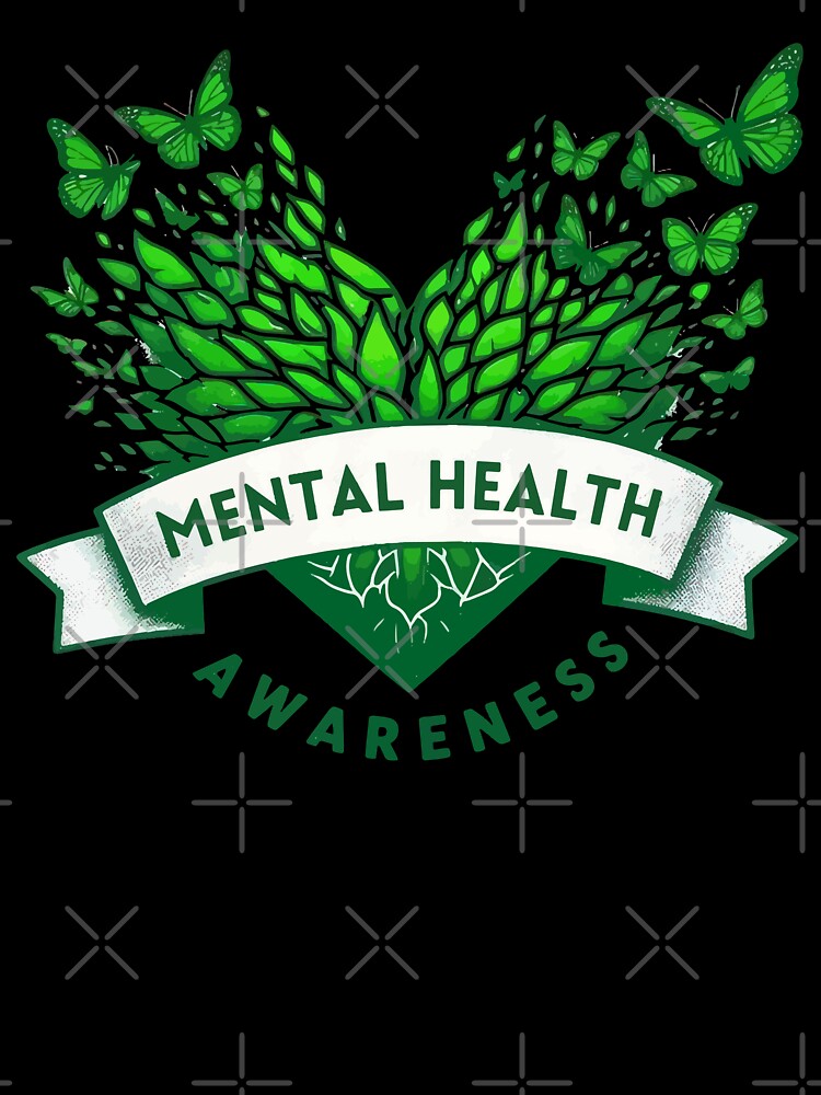 Mental Health Awareness Heart Butterflies Green Nature by TomFrontierArt