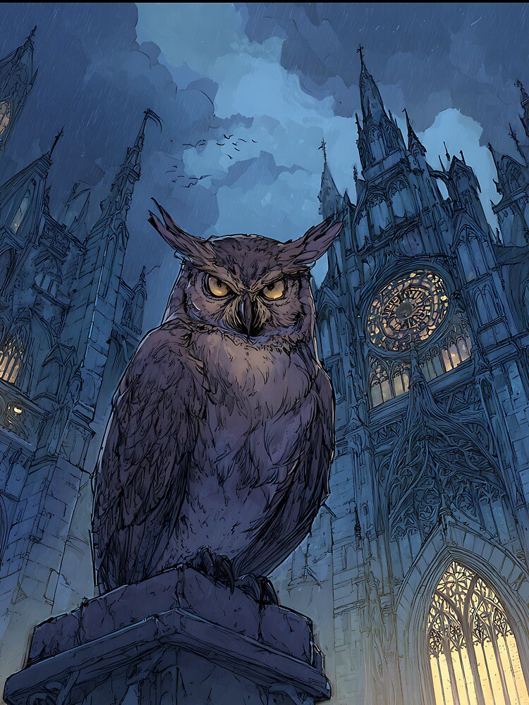 Dark Academia Art: Owl's Gothic Architecture by bapupa