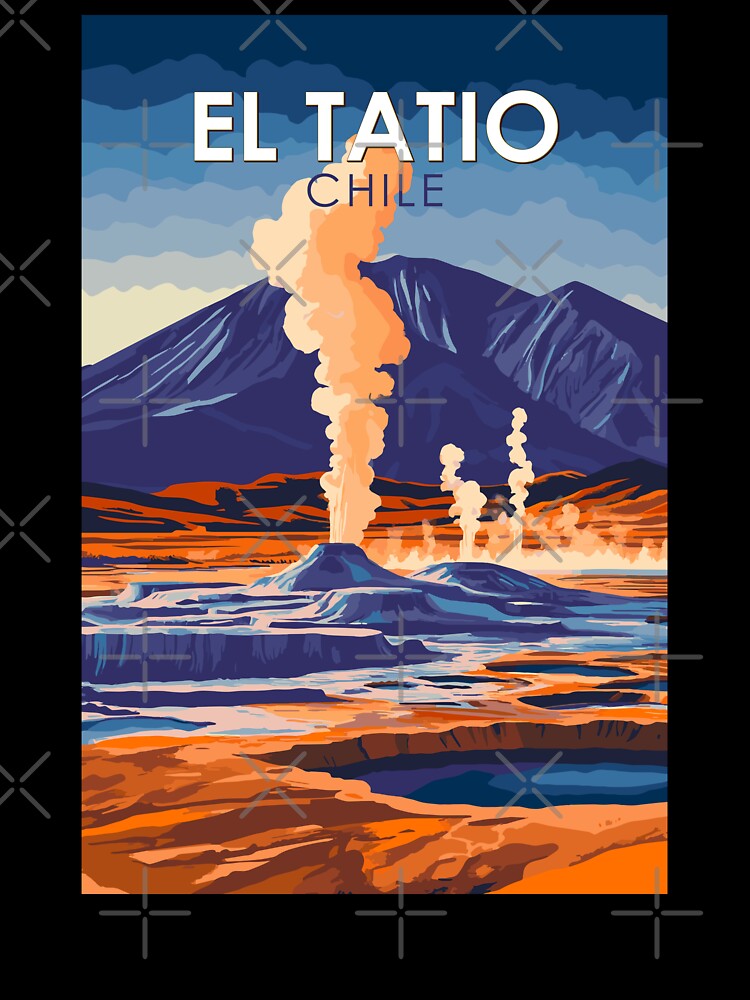 El Tatio Chile Illustration Travel Art Vintage by KrisSidDesigns