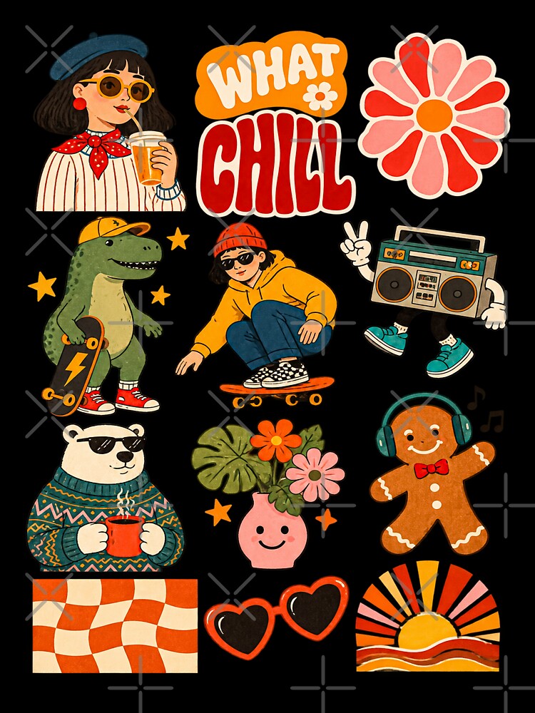 Retro 70s Groovy Cute Sticker Collage by jerlinabechiv