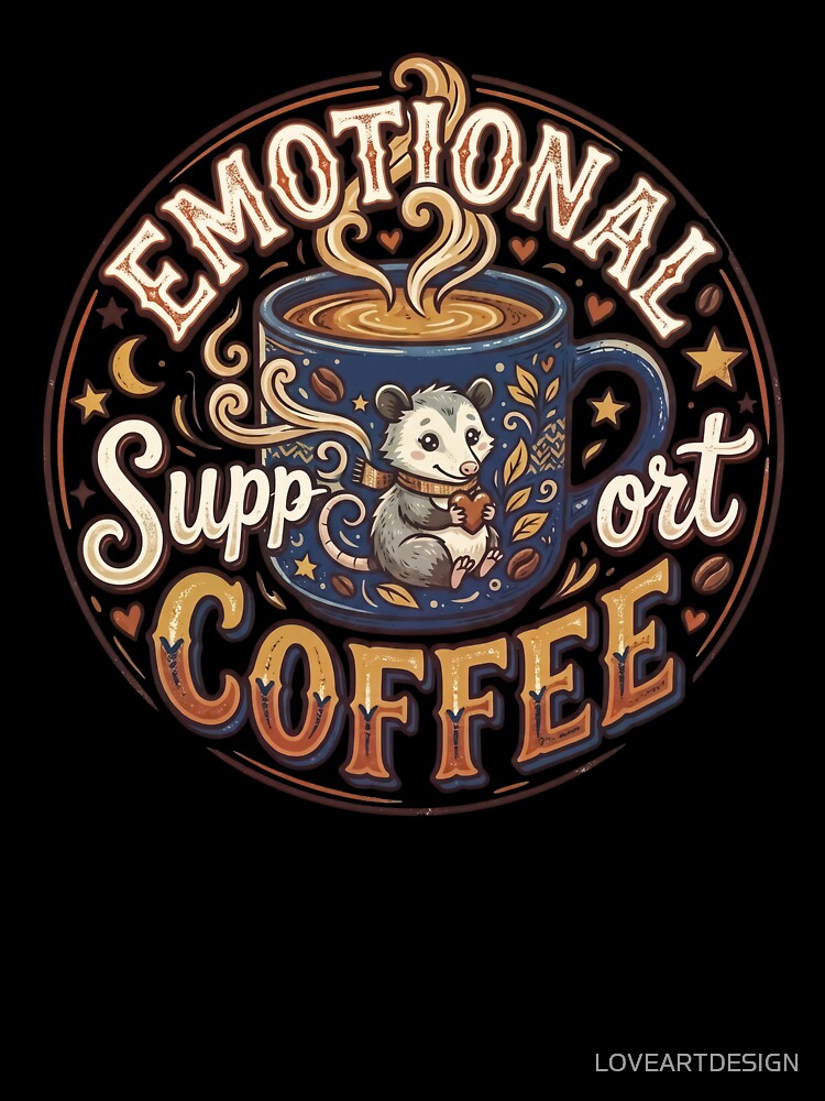 Emotional Support Coffee Opossum Cute Coffee Lover Design by LOVEARTDESIGN