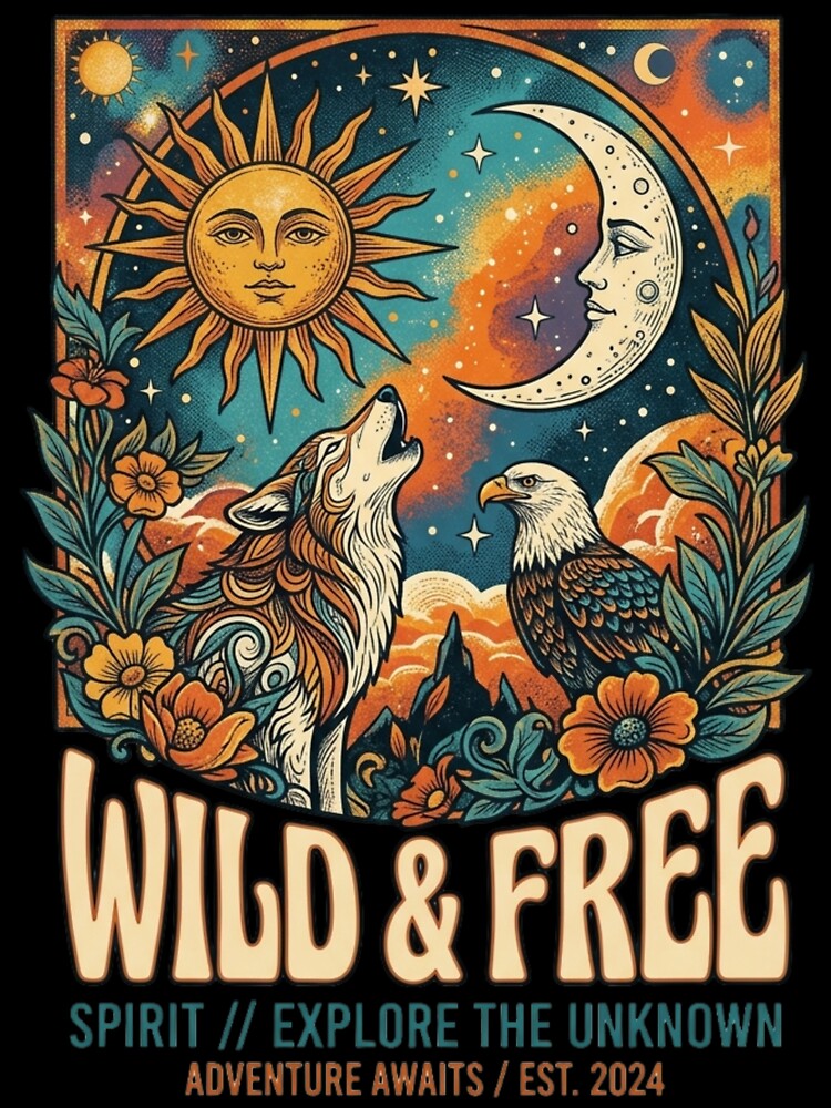 Wild and Free Vintage Wolf and Eagle Retro Nature Art by RoyalDeluxGo