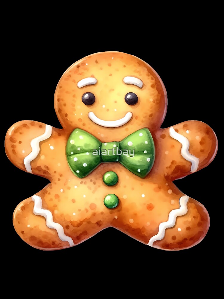 Festive Cheer: Smiling Gingerbread Man Watercolor Art by aiartbay