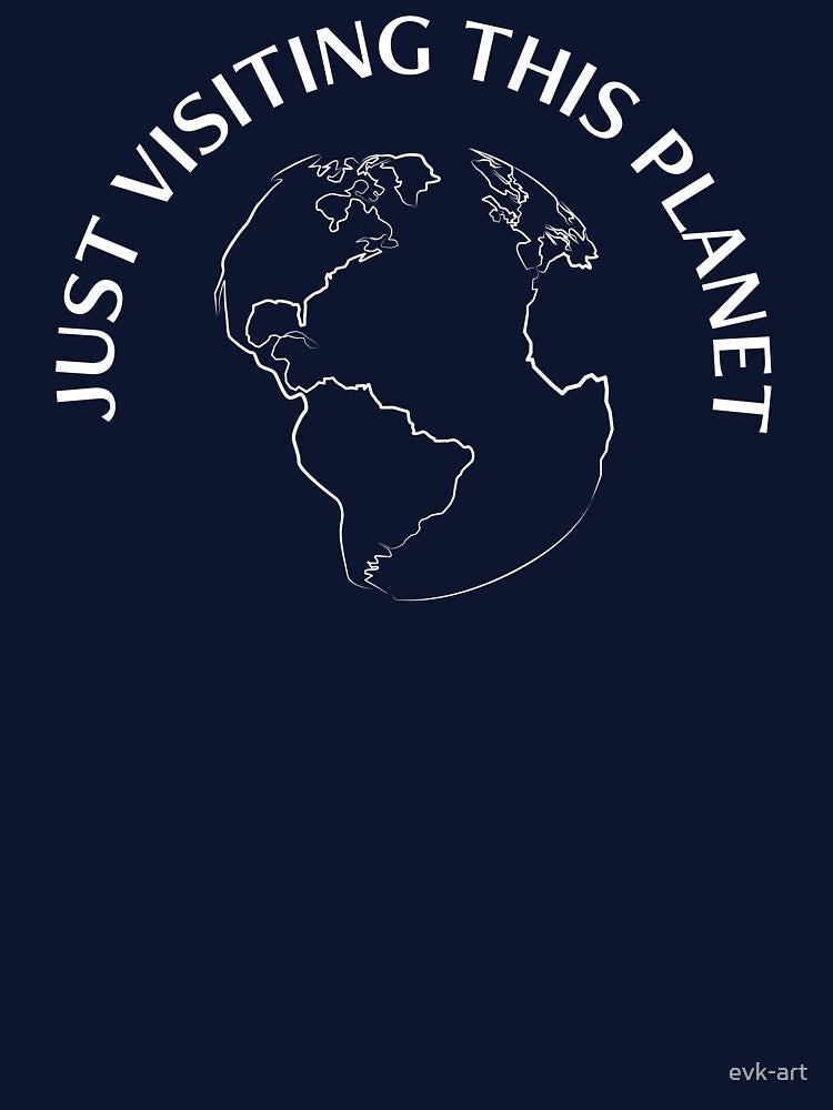 Just visiting this planet. White One line drawing and quote by evk-art