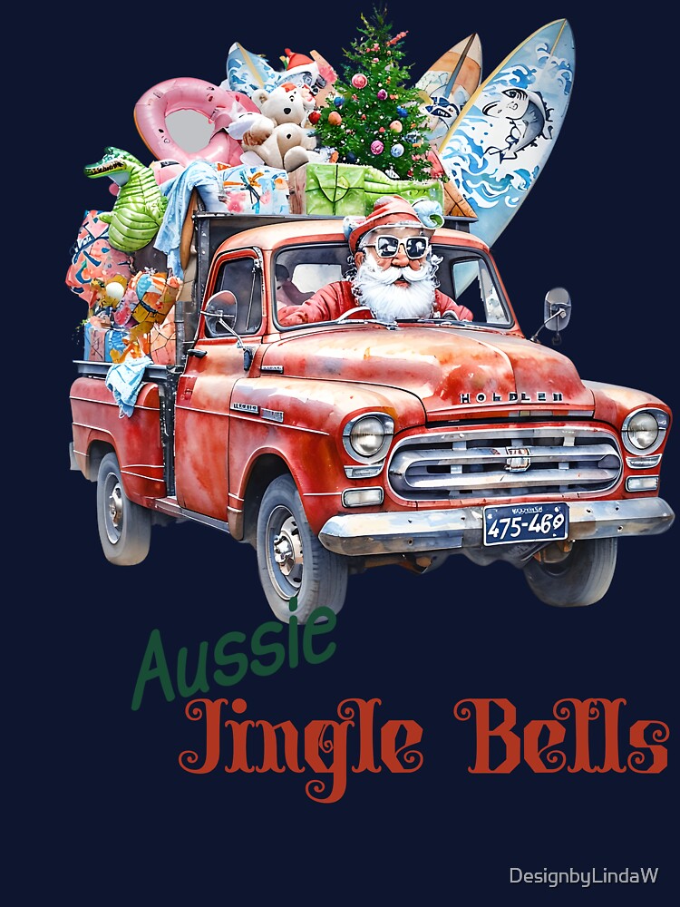 Aussie Jingle Bells Red Vintage Truck Surf Christmas by ArtisticDesignsbyLinda