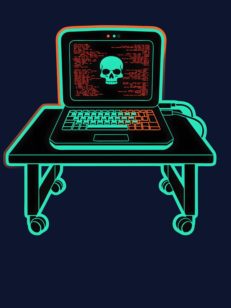 Retro Cyber Hacker Laptop Neon Glitch Art by PixelThrive