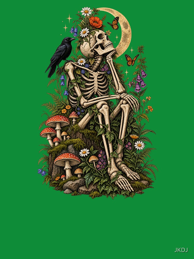 Gothic Skeleton Wildflower Botanical Garden Art by JKDJ