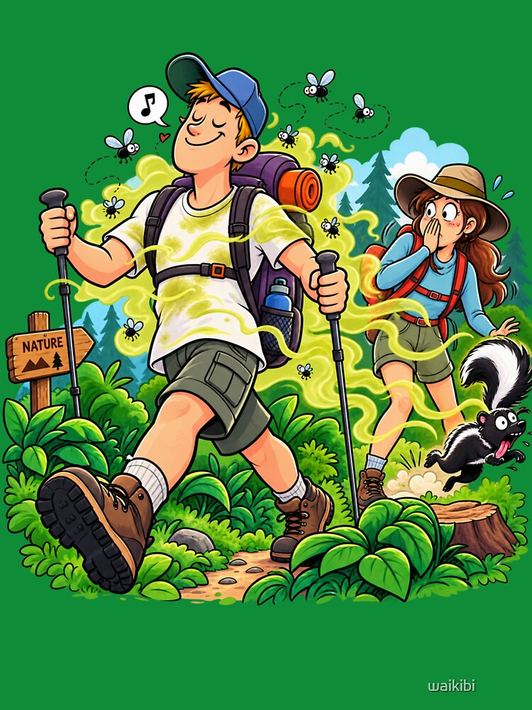 Funny Hiking Adventure Cartoon – Outdoor Nature Trail & Skunk Design by waikibi ⭐⭐⭐⭐