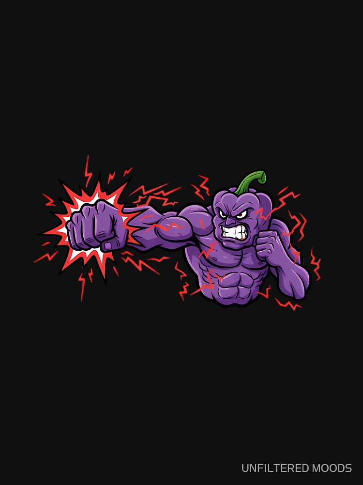 Powerful Purple Pepper Boxer-Muscular Spicy Punch Mascot by UNFILTERED MOODS