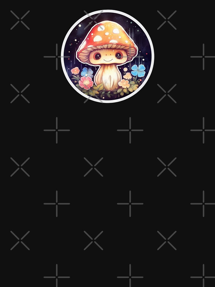 Trippy Anime Mushroom | Black Watercolour | Happy, Cute, Happy, Smiling, Aesthetic, Manga, Fungus, Fungi, Nature, Japanese, Cartoon, Love, Shroom, Toadstool, Cottagecore by FantasySoul