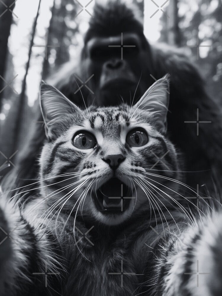 Cat Selfie With Bigfoot Funny 3 by Saxon Designs