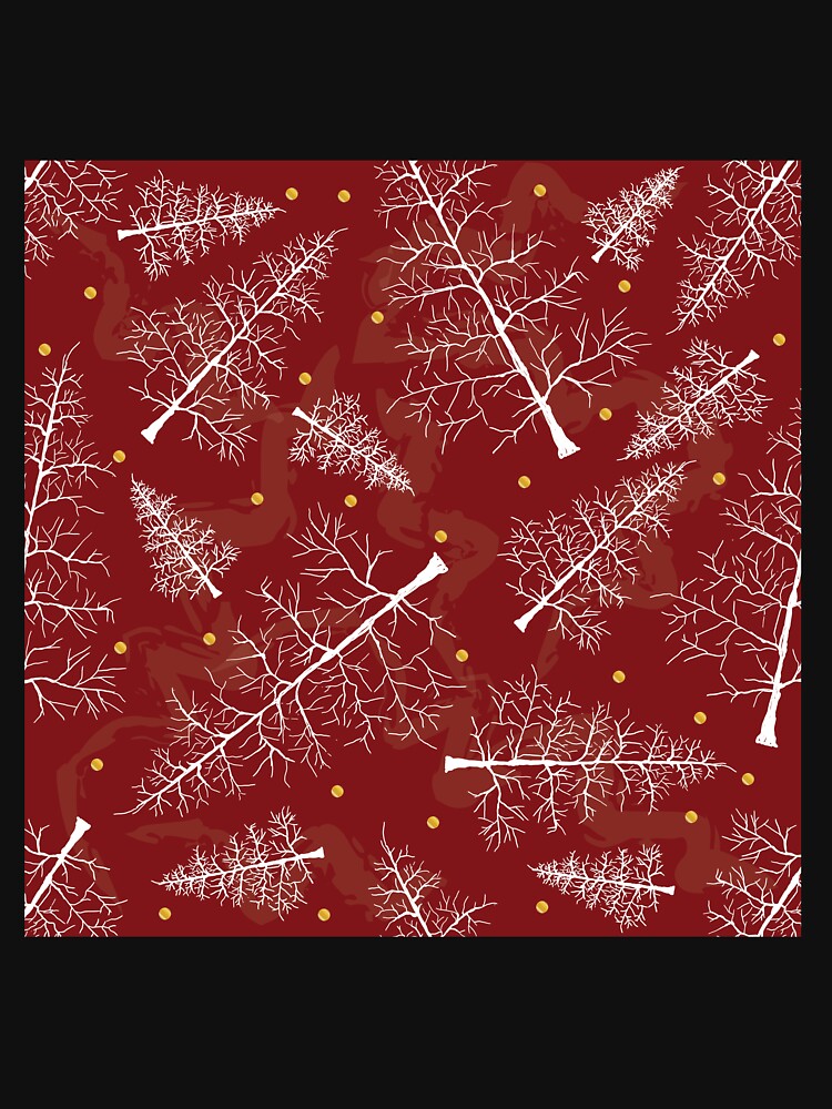 Christmas Glimmer: White Pines on Red Velvet by PrintsByAnnJ