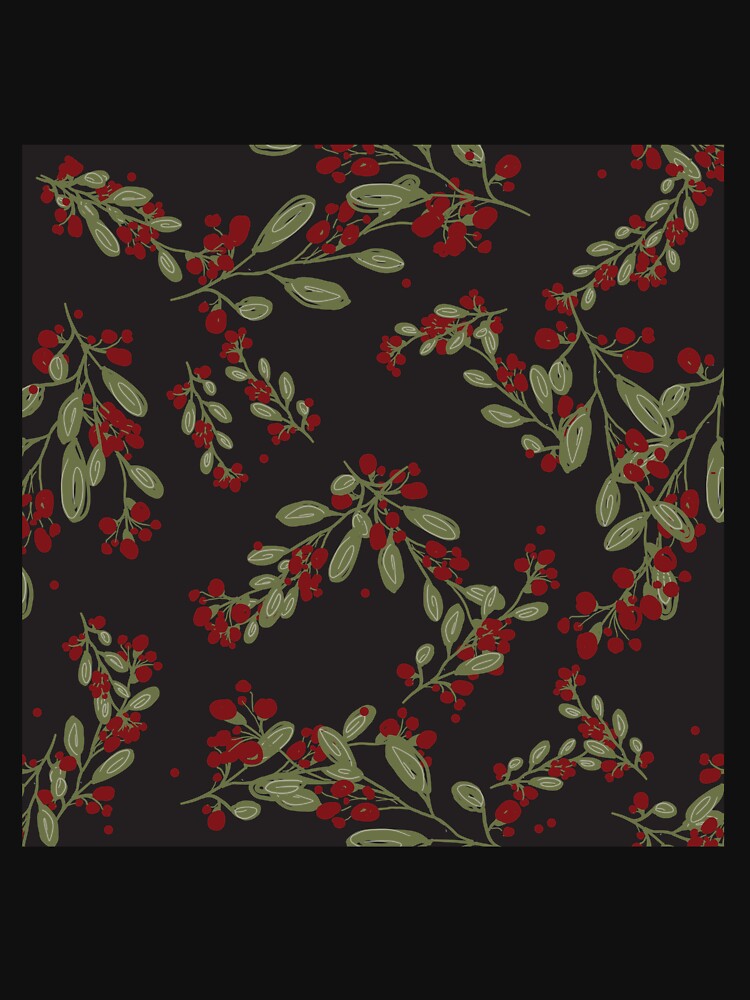 Holly Jolly Greens ;  Red Fruits & Yuletide Leaves on black by PrintsByAnnJ
