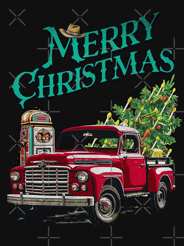 red Pickup truck Western style for Matching family pajamas, Christmas gifts for kids by doodlelike
