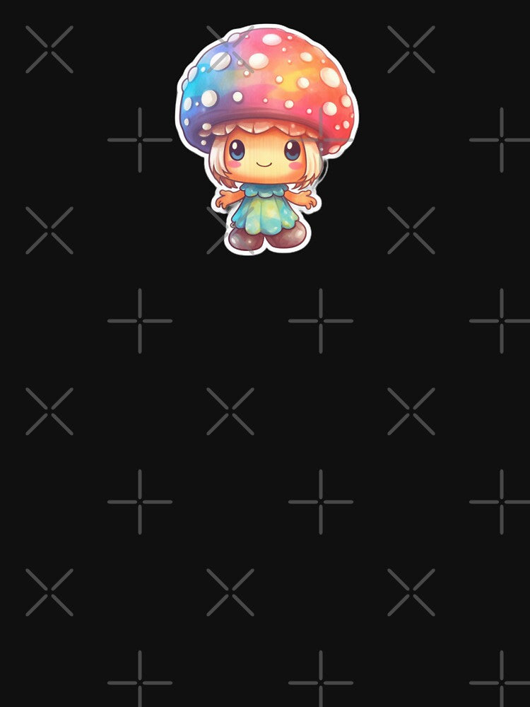 Colourful Anime Mushroom | Black Watercolour | Happy, Cute, Nature, Kawaii, Woods, Forest by FantasySoul