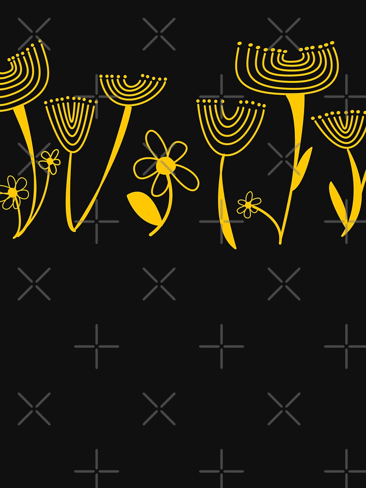 Simple, abstract, artsy graphic yellow drawn flowers floral sketch by Caroline Laursen