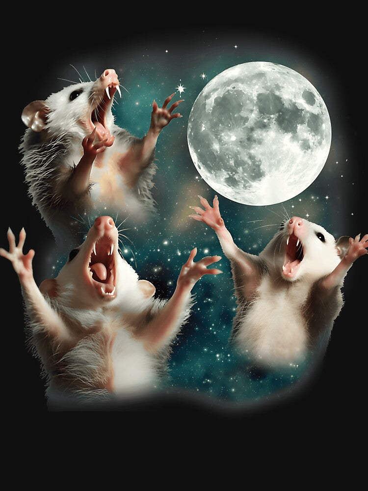 Funny Weird Cursed Meme 3 opossum howling to moon by Sossima Art