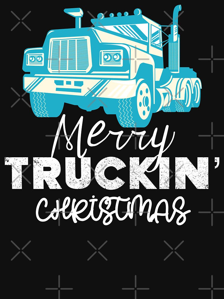 Merry Truckin Christmas Blue Black Festive Gift For Trucker Truck Driver by Sunny Collections