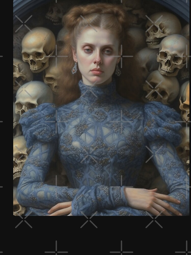 Dark Academia Skull Girl Painting, Dark Cottagecore Gothic Victorian girl by Kink Collective