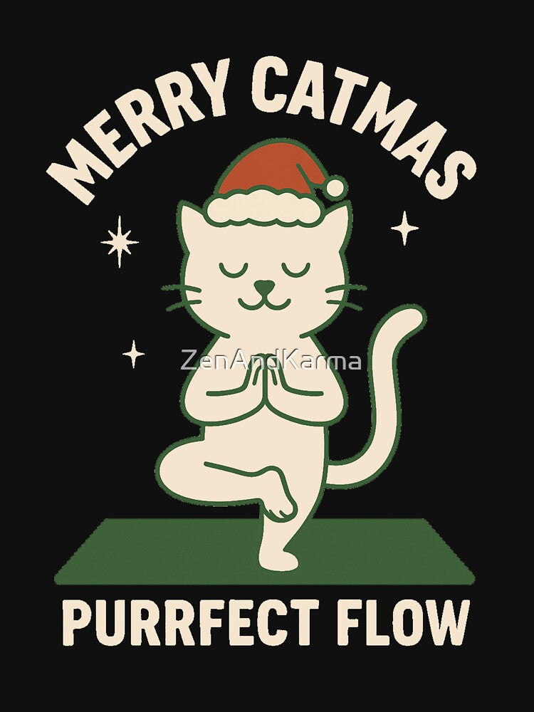 Christmas Meditation Cat – Cute Zen Kitty Holiday Art by ZenAndKarma
