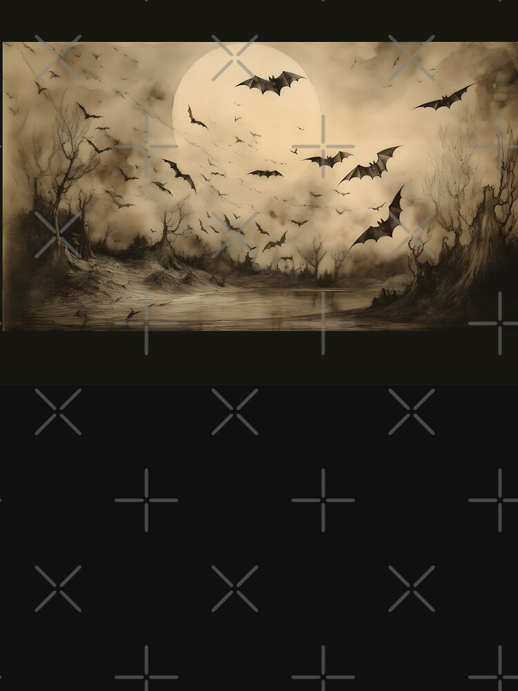 Gothic Bats Scenery,Dark Cottagecore Moon Drawing by Kink Collective