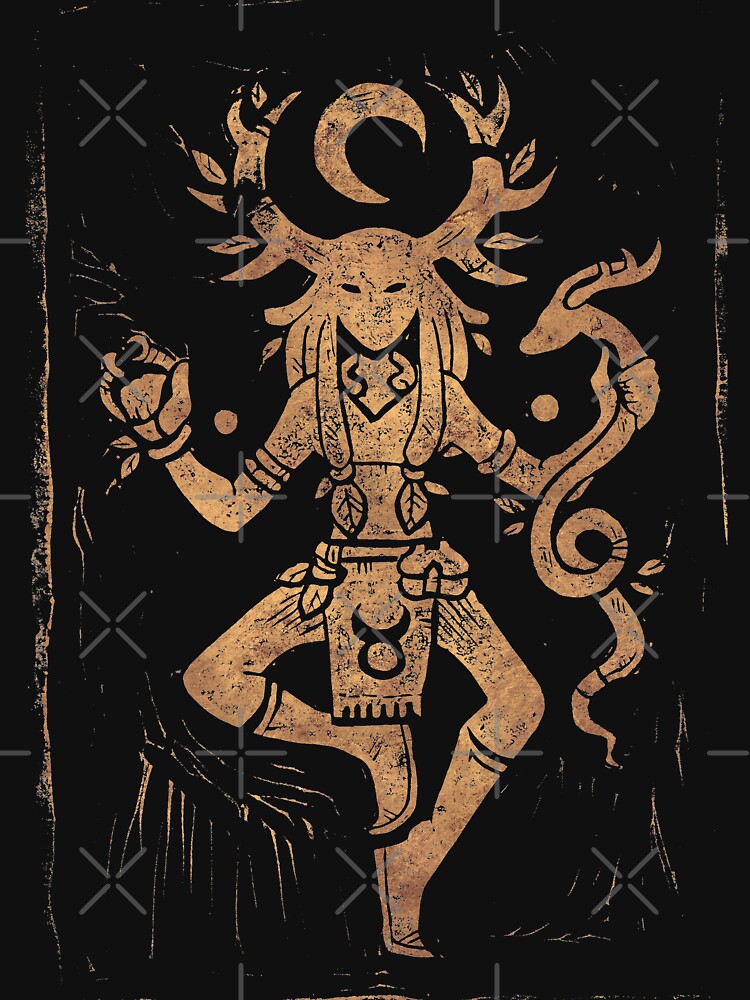 ART BY BLUE Cernunnos Linocut - Gold by Bleuts Unisex