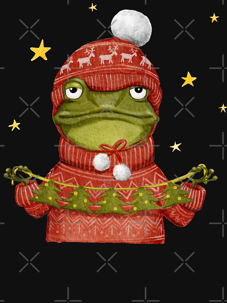 Mrs Frog is wishing Merry Christmas. Green background by Anya Illustration Studio