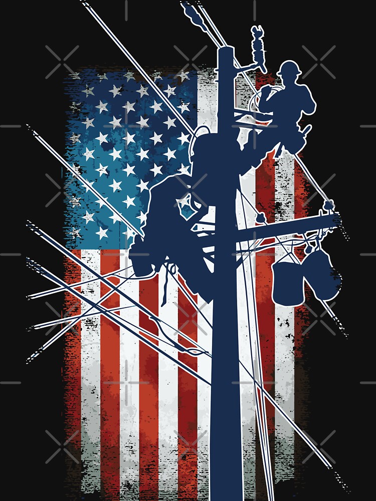 Gift For Lineman - Lineman with American Flag Shirt by ip7s