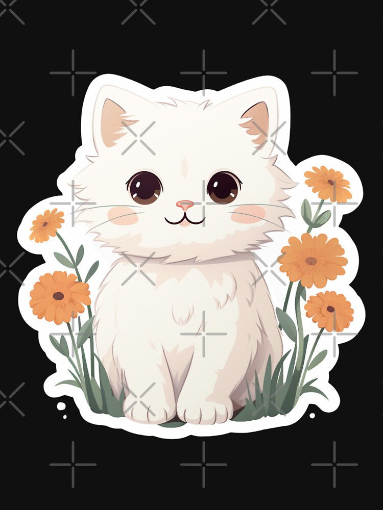 White cat with flowers by TTlab