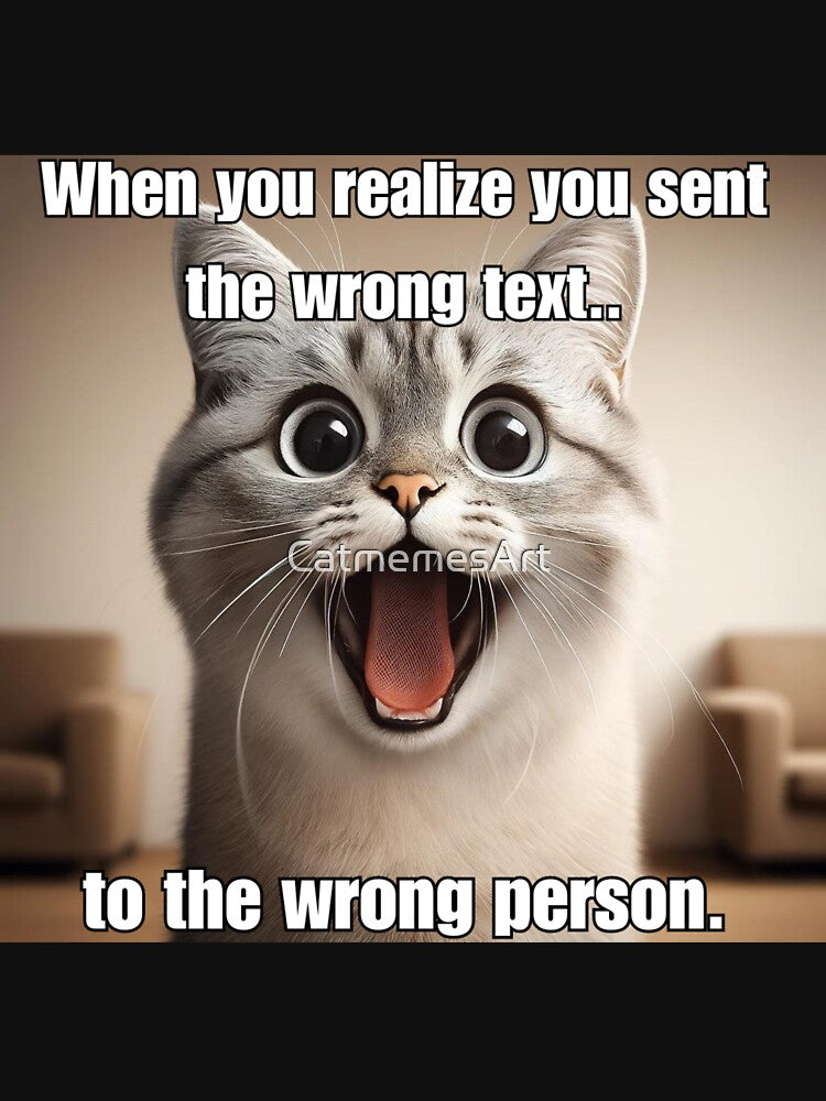Funny Screaming Cat Meme When You Realize You Sent the Wrong Text by CatmemesArt