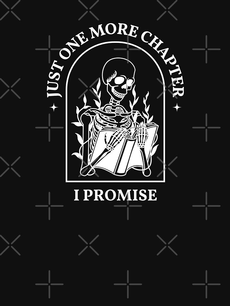 just one more chapter, I promise | skeleton reading - black background by catdiasart