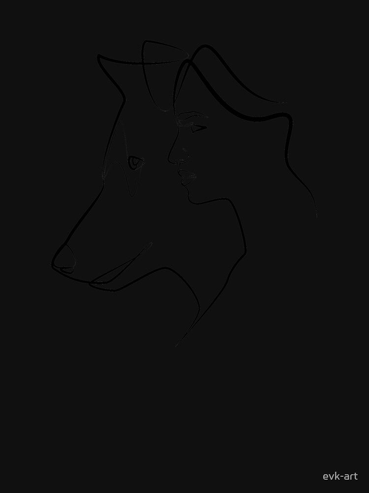 Girl and wolf in one line art by evk-art