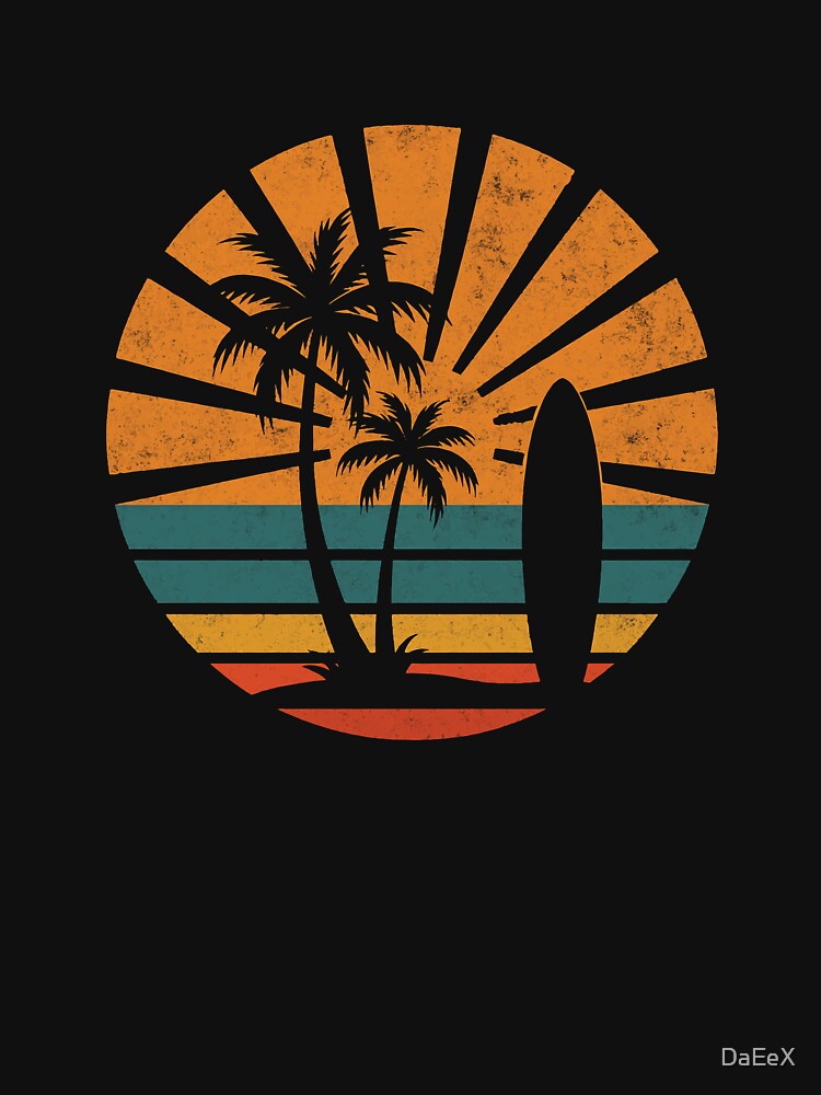 Retro Sunburst Surf and Palm Silhouette by DaEeX