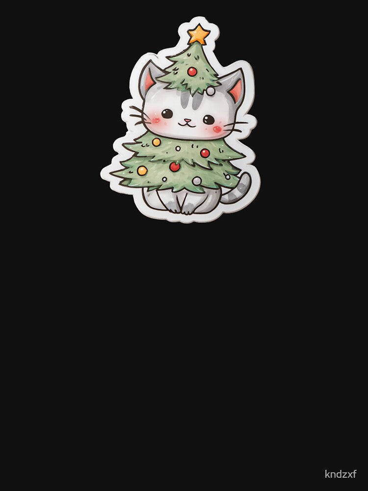 Cute Grey Kitten Dressed as Christmas Tree Cartoon Desing by kndzxf