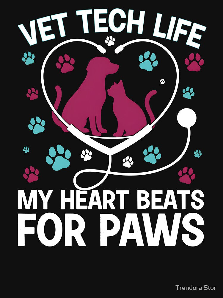 Vet Tech Caring For Those Who Can't Speak - Heart Stethoscope Paw by Trendora Stor