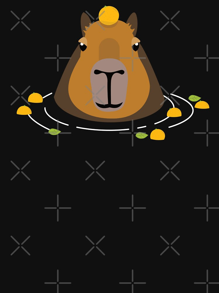 Cute Capybara with Oranges Swimming by Happy Puppy Print On Demand