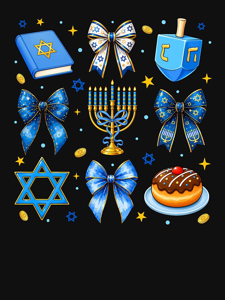 Coquette Hanukkah Bows Menorah Dreidel Jewish by varin-studio