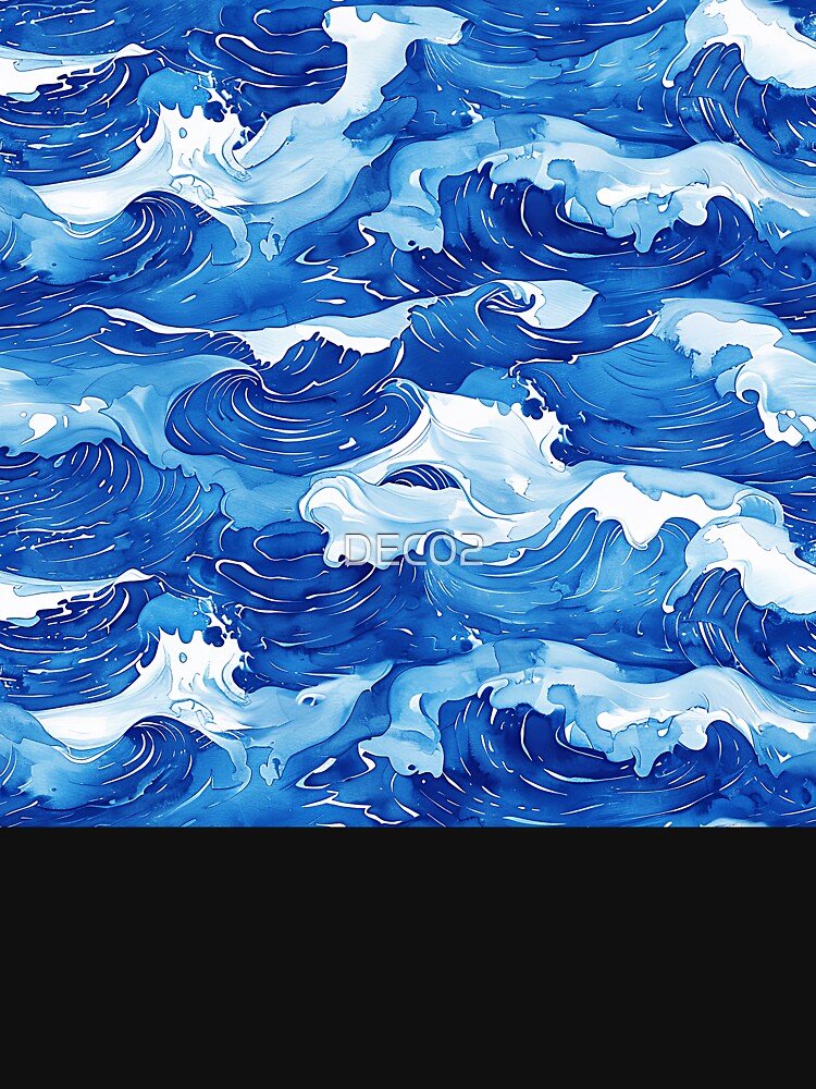 Japanese-Inspired Ocean Waves In Cool, Calming Blue by DEC02