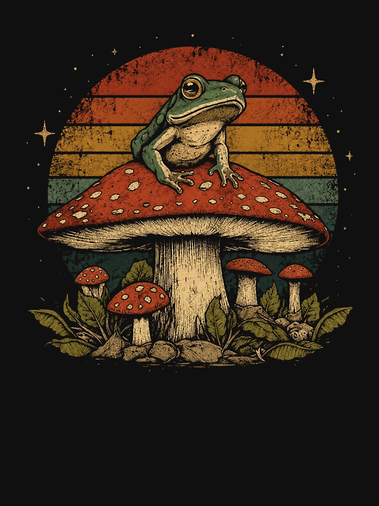 Vintage Frog Mushroom Forest Retro Nature Cottagecore by Moizento
